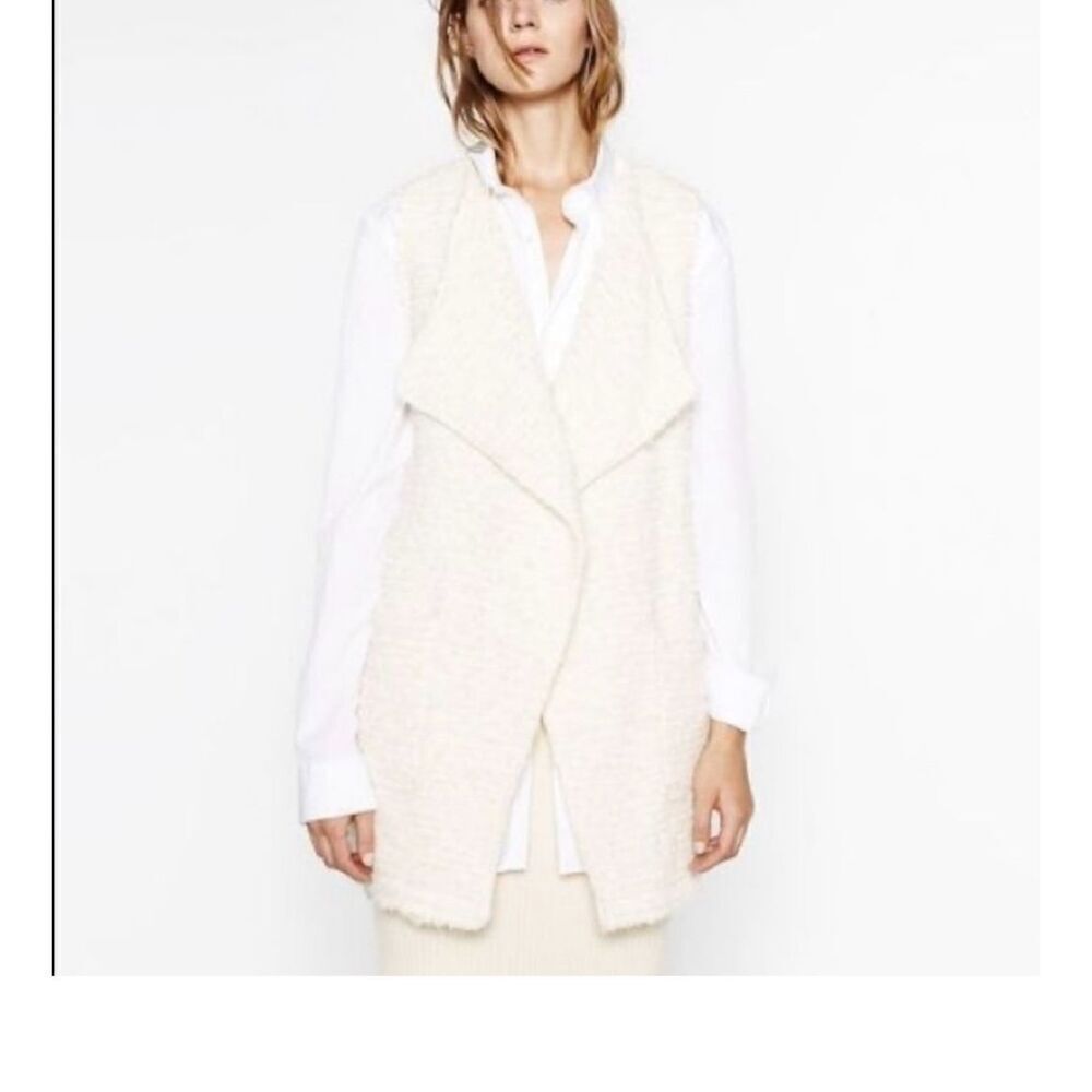 🌸 ZARA Basics Cream Sherpa Long Vest Oversized Size XS